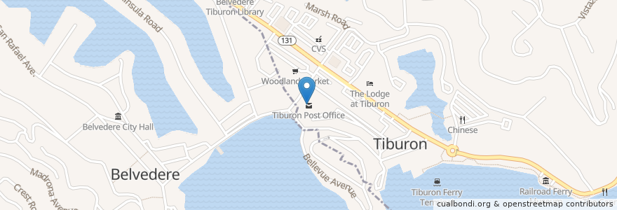 Mapa de ubicacion de Tiburon Post Office en Amerika Syarikat, California, Marin County, Tiburon.
