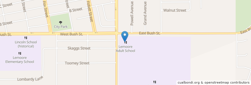 Mapa de ubicacion de Lemoore Adult School en Estados Unidos Da América, Califórnia, Kings County, Lemoore.