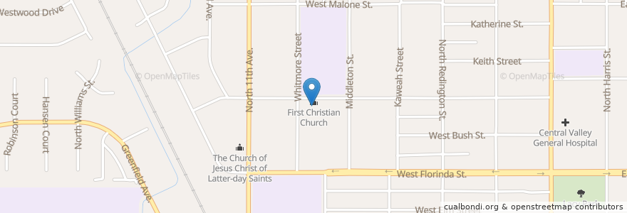 Mapa de ubicacion de First Christian Church en Vereinigte Staaten Von Amerika, Kalifornien, Kings County, Hanford.