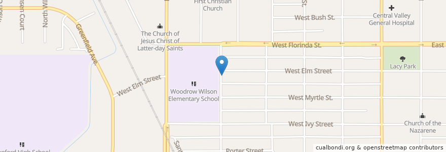 Mapa de ubicacion de First Pentecostal Church en États-Unis D'Amérique, Californie, Kings County, Hanford.