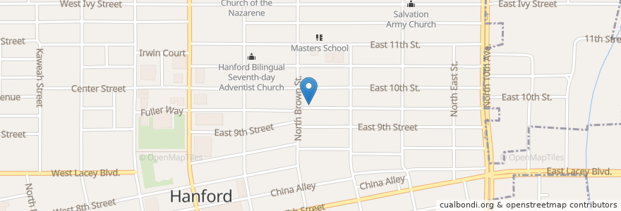 Mapa de ubicacion de Mexican Mission Baptist Church en 미국, 캘리포니아주, Kings County, Hanford.