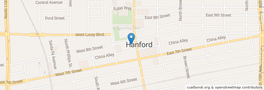 Mapa de ubicacion de Hanford Post Office en アメリカ合衆国, カリフォルニア州, Kings County, Hanford.