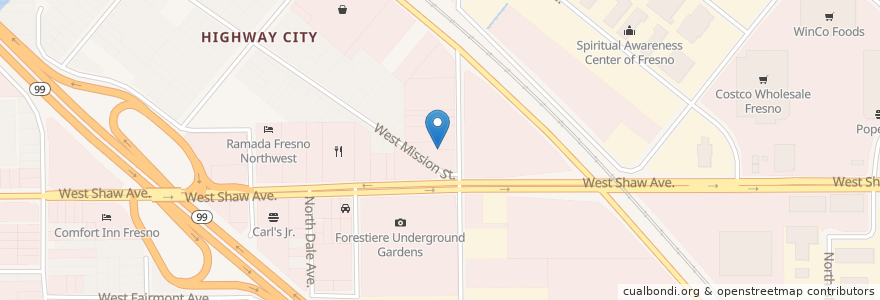 Mapa de ubicacion de Resurrection Lutheran Church en アメリカ合衆国, カリフォルニア州, Fresno County, Fresno.
