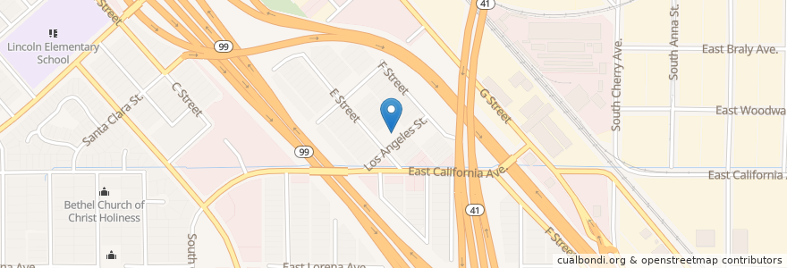 Mapa de ubicacion de First Union Baptist Church en Vereinigte Staaten Von Amerika, Kalifornien, Fresno County, Fresno.