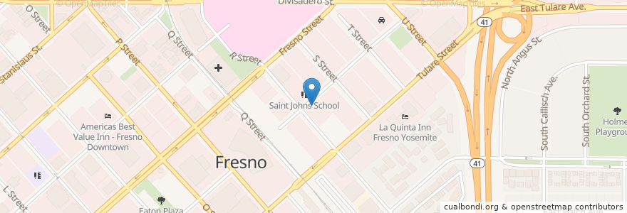 Mapa de ubicacion de Saint Johns Catholic Cathedral en United States, California, Fresno County, Fresno.