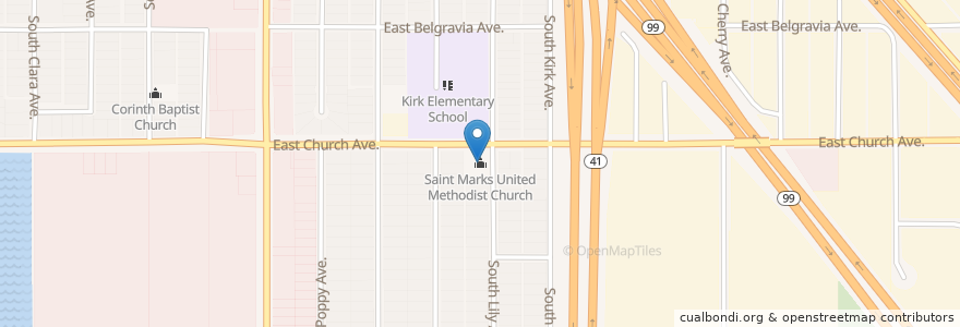 Mapa de ubicacion de Saint Marks United Methodist Church en Verenigde Staten, Californië, Fresno County, Fresno.