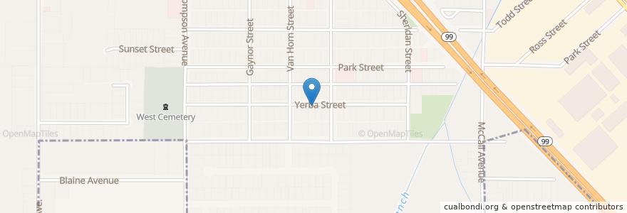 Mapa de ubicacion de Mennonite Brethren Church en Amerika Syarikat, California, Fresno County, Selma.