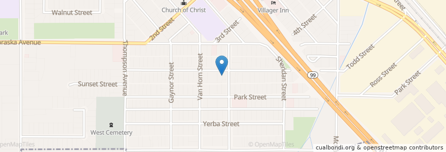Mapa de ubicacion de Selma Apostolic Assembly Church en Vereinigte Staaten Von Amerika, Kalifornien, Fresno County, Selma.