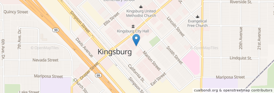 Mapa de ubicacion de Kingsburg Joint Alternative Education School en Соединённые Штаты Америки, Калифорния, Fresno County, Kingsburg.