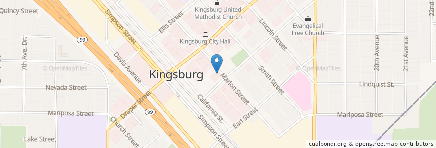 Mapa de ubicacion de Kingsburg Post Office en ایالات متحده آمریکا, کالیفرنیا, Fresno County, Kingsburg.