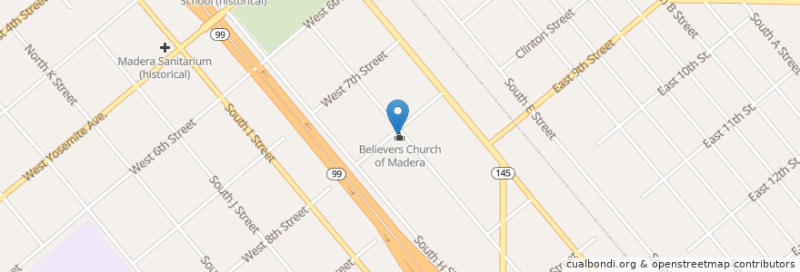 Mapa de ubicacion de Believers Church of Madera en United States, California, Madera County.