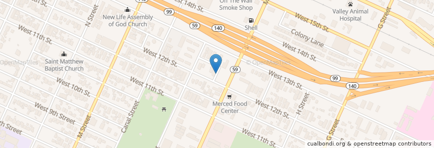 Mapa de ubicacion de Merced Revival Center en États-Unis D'Amérique, Californie, Merced County, Merced.