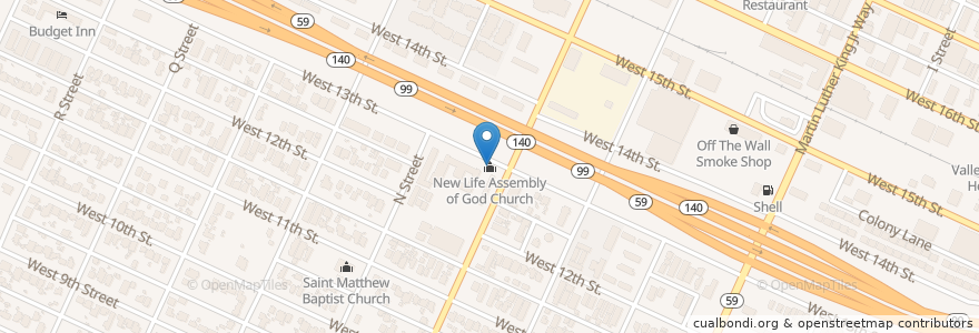 Mapa de ubicacion de New Life Assembly of God Church en Estados Unidos De América, California, Merced County, Merced.