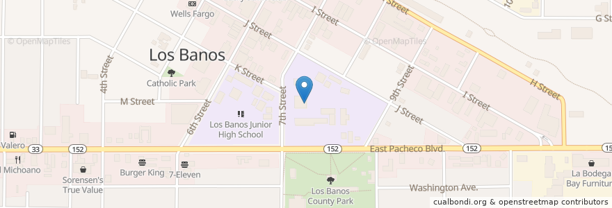 Mapa de ubicacion de Los Banos Elementary School en United States, California, Merced County, Los Banos.