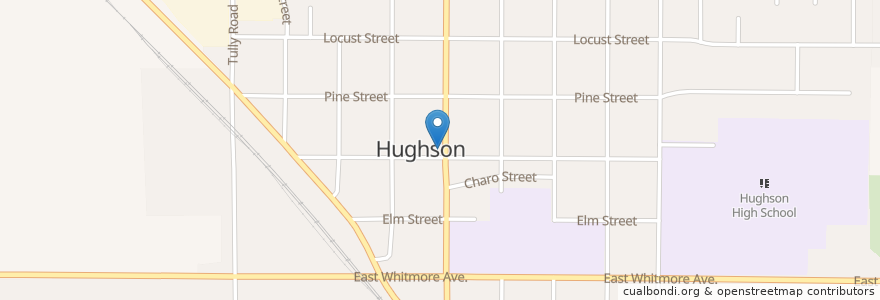 Mapa de ubicacion de Hughson Post Office en Estados Unidos De América, California, Stanislaus County, Hughson.