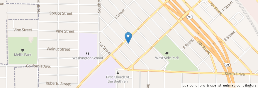 Mapa de ubicacion de First Church of God en Amerika Syarikat, California, Stanislaus County, Modesto.