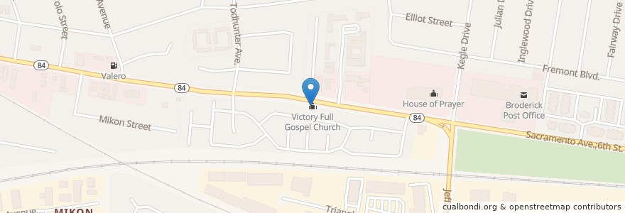 Mapa de ubicacion de Victory Full Gospel Church en Vereinigte Staaten Von Amerika, Kalifornien, Yolo County, West Sacramento.