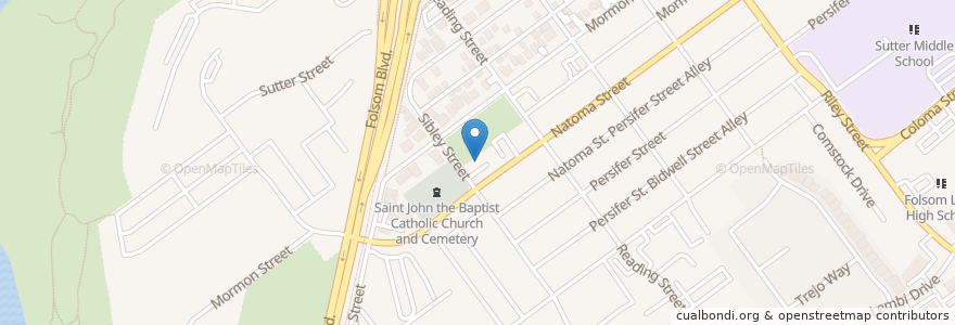 Mapa de ubicacion de Saint Johns Catholic Church en États-Unis D'Amérique, Californie, Sacramento County, Folsom.