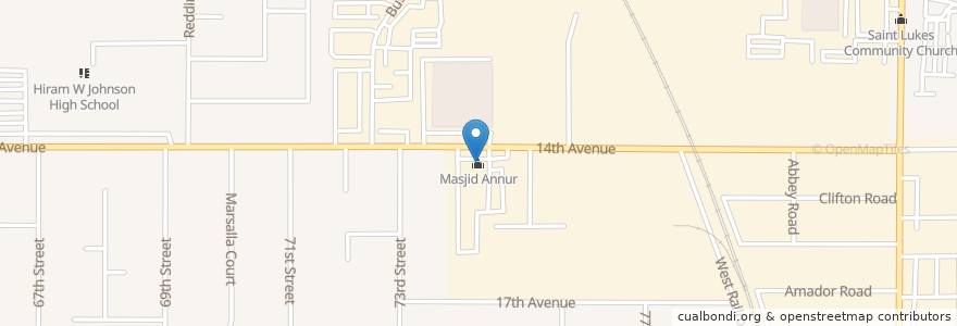 Mapa de ubicacion de Masjid Annur en Estados Unidos De América, California, Sacramento County, Sacramento.