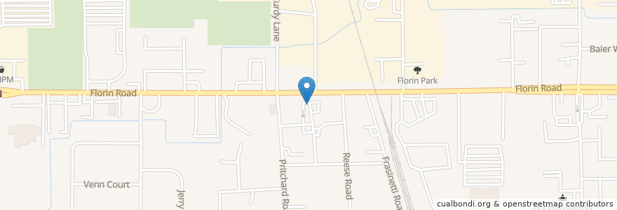 Mapa de ubicacion de Florin Baptist Church en 美利坚合众国/美利堅合眾國, 加利福尼亚州/加利福尼亞州, Sacramento County.