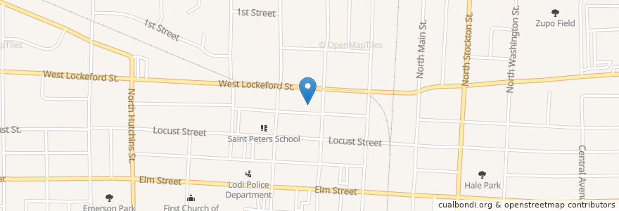 Mapa de ubicacion de Saint Peters Lutheran Church en Vereinigte Staaten Von Amerika, Kalifornien, San Joaquin County, Lodi, Lodi.