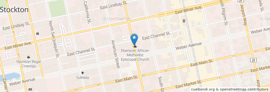 Mapa de ubicacion de Ebenezer African Methodist Episcopal Church en Vereinigte Staaten Von Amerika, Kalifornien, San Joaquin County, Stockton.