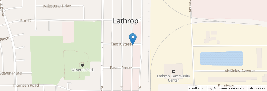 Mapa de ubicacion de Lathrop Post Office en Amerika Birleşik Devletleri, Kaliforniya, San Joaquin County, Lathrop.