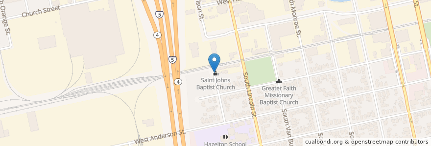 Mapa de ubicacion de Saint Johns Baptist Church en 美利坚合众国/美利堅合眾國, 加利福尼亚州/加利福尼亞州, San Joaquin County, Stockton.