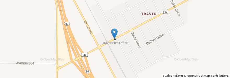 Mapa de ubicacion de Traver Post Office en United States, California, Tulare County.