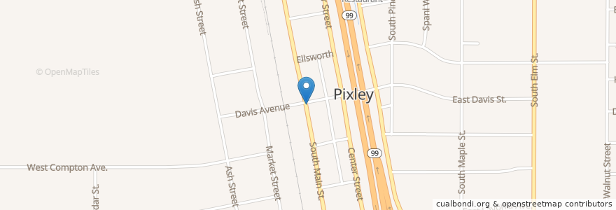 Mapa de ubicacion de Pixley Post Office en United States, California, Tulare County.