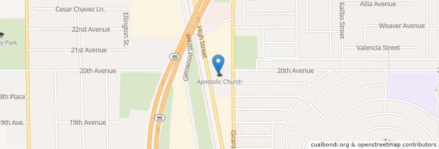 Mapa de ubicacion de Apostolic Church en Estados Unidos Da América, Califórnia, Kern County, Delano.