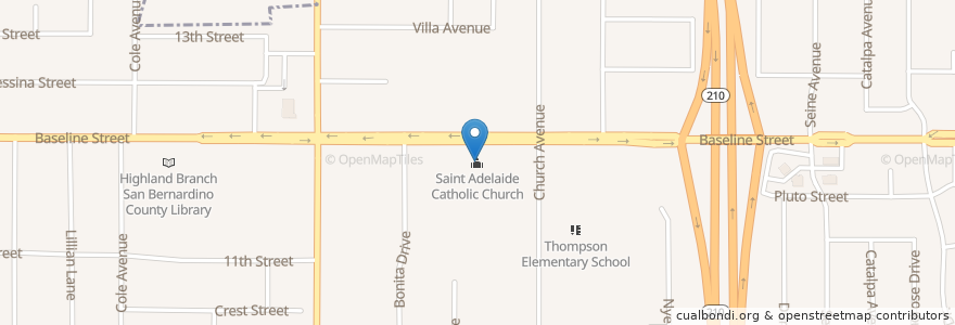 Mapa de ubicacion de Saint Adelaide Catholic Church en États-Unis D'Amérique, Californie, San Bernardino County, Highland.