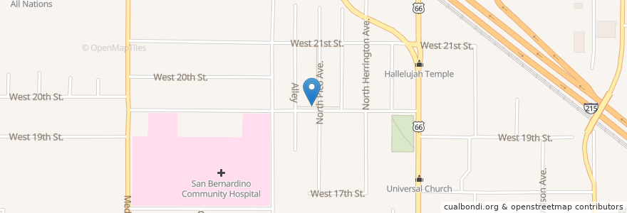 Mapa de ubicacion de Christ Temple Christian Methodist Episcopal Church en 美利坚合众国/美利堅合眾國, 加利福尼亚州/加利福尼亞州, San Bernardino County, 聖貝納迪諾.