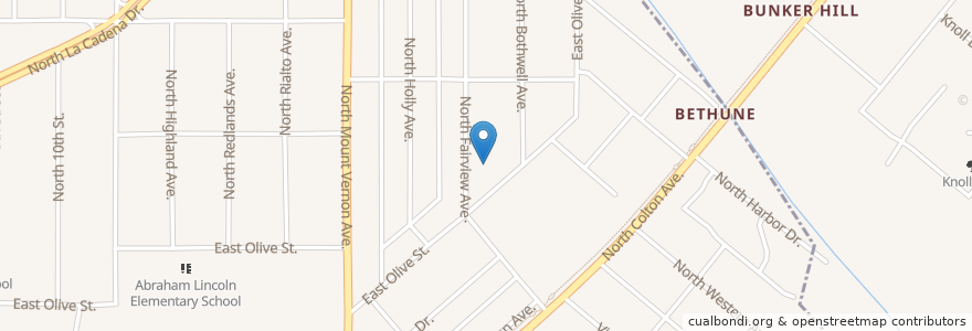 Mapa de ubicacion de Olive Street Baptist Church en 美利坚合众国/美利堅合眾國, 加利福尼亚州/加利福尼亞州, San Bernardino County, Colton.