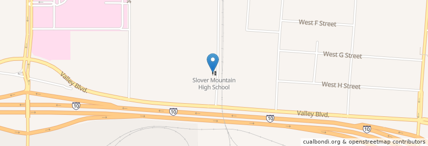 Mapa de ubicacion de Slover Mountain High School en アメリカ合衆国, カリフォルニア州, San Bernardino County, Colton.