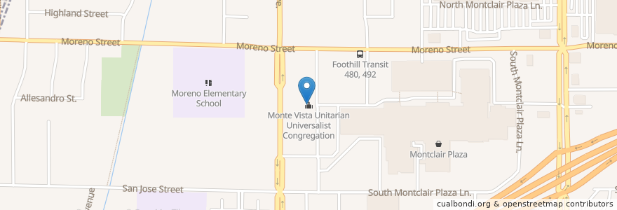 Mapa de ubicacion de Monte Vista Unitarian Universalist Congregation en الولايات المتّحدة الأمريكيّة, كاليفورنيا, San Bernardino County.