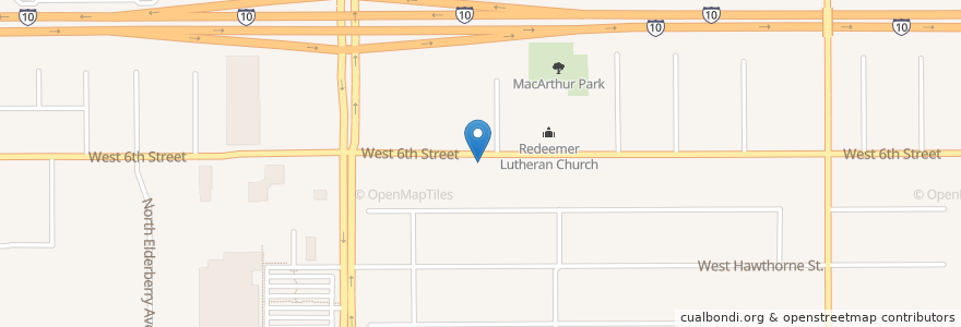 Mapa de ubicacion de Bethany Community Church en United States, California, San Bernardino County, Ontario.