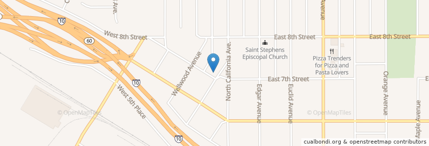 Mapa de ubicacion de First Christian Church en 미국, 캘리포니아주, Riverside County, Beaumont.