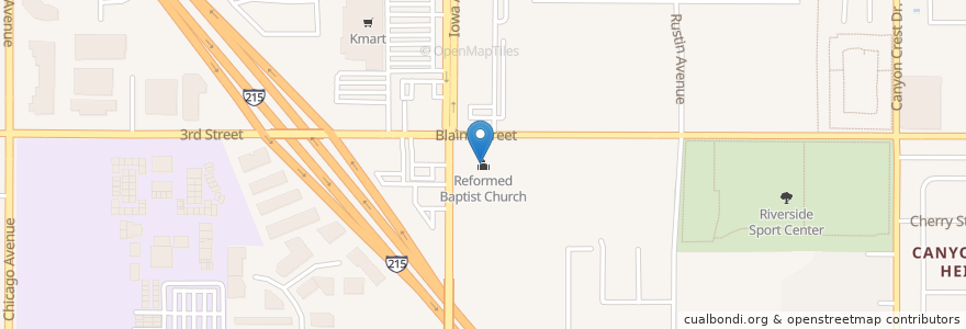Mapa de ubicacion de Reformed Baptist Church en United States, California, Riverside County, Riverside.