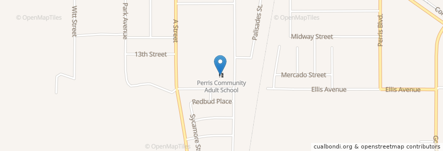 Mapa de ubicacion de Perris Community Adult School en États-Unis D'Amérique, Californie, Riverside County, Perris.