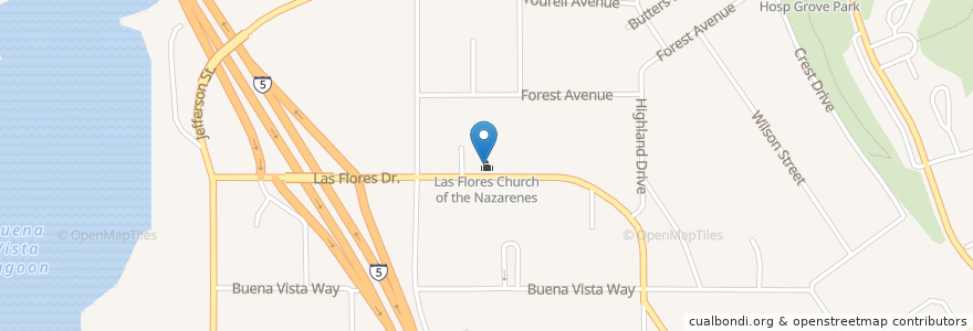 Mapa de ubicacion de Las Flores Church of the Nazarenes en 美利坚合众国/美利堅合眾國, 加利福尼亚州/加利福尼亞州, San Diego County, Carlsbad.
