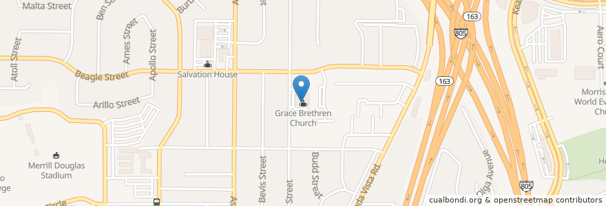 Mapa de ubicacion de Grace Brethren Church en Vereinigte Staaten Von Amerika, Kalifornien, San Diego County, San Diego.