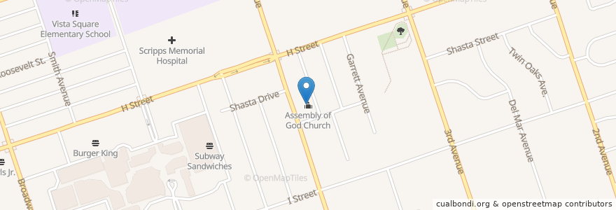 Mapa de ubicacion de Assembly of God Church en 미국, 캘리포니아주, San Diego County, Chula Vista.