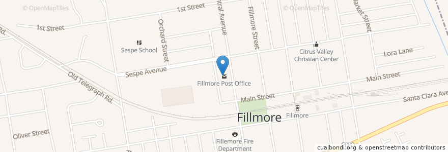 Mapa de ubicacion de Fillmore Post Office en 미국, 캘리포니아주, Ventura County, Fillmore.