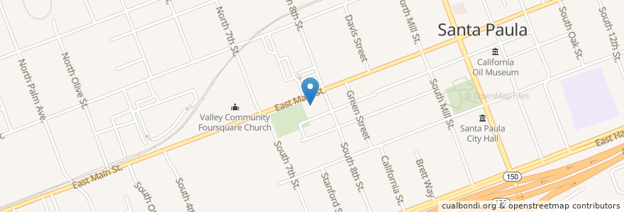 Mapa de ubicacion de Unitarian Universalist Church en Estados Unidos Da América, Califórnia, Ventura County, Santa Paula.