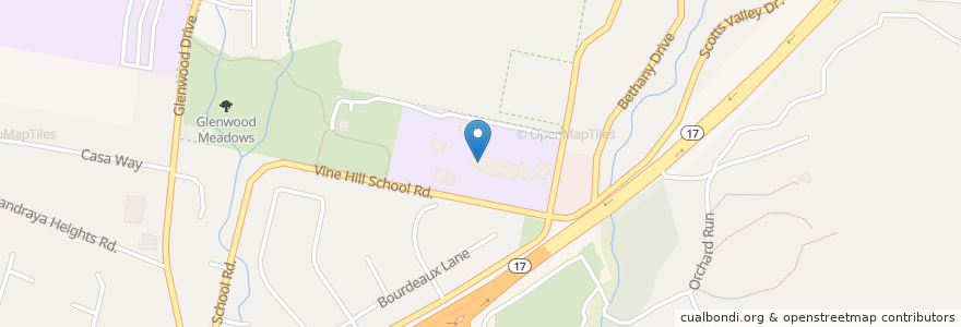 Mapa de ubicacion de Vine Hill Elementary School en アメリカ合衆国, カリフォルニア州, Santa Cruz County, Scotts Valley.