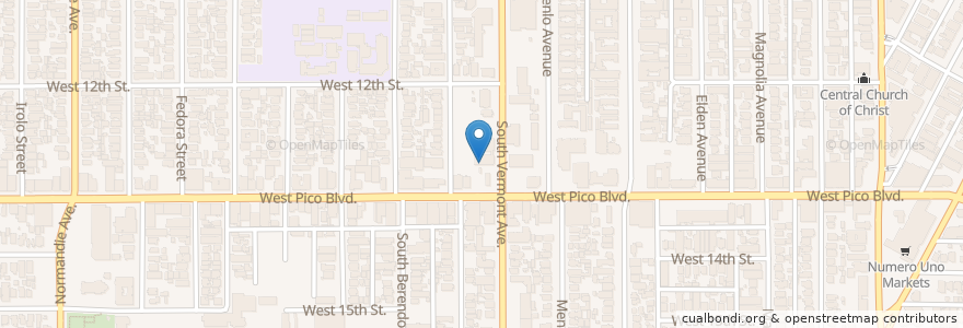 Mapa de ubicacion de Pilgrim Lutheran Church en 미국, 캘리포니아주, Los Angeles County, 로스앤젤레스.