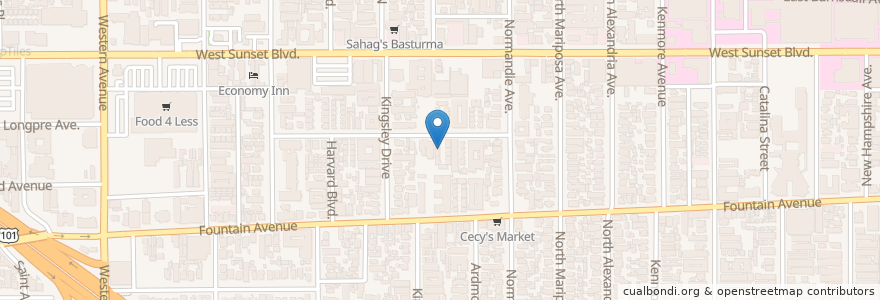 Mapa de ubicacion de Hollywood Seventh Day Adventist Church en الولايات المتّحدة الأمريكيّة, كاليفورنيا, مقاطعة لوس أنجلس, لوس أنجلس.