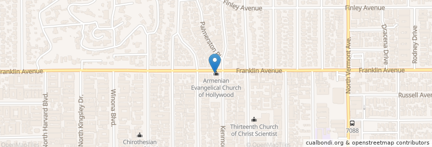 Mapa de ubicacion de Armenian Evangelical Church of Hollywood en Vereinigte Staaten Von Amerika, Kalifornien, Los Angeles County, Los Angeles.