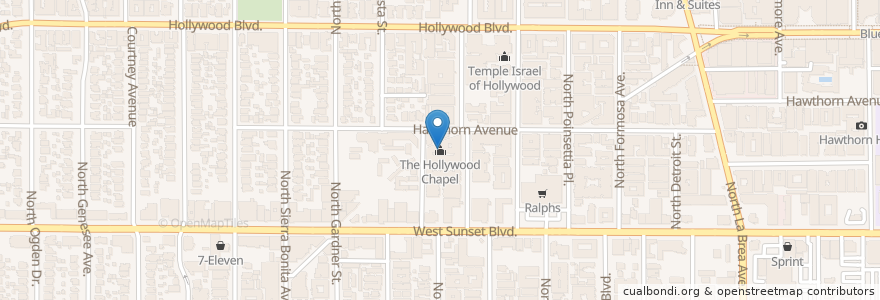 Mapa de ubicacion de The Hollywood Chapel en Amerika Birleşik Devletleri, Kaliforniya, Los Angeles County, Los Angeles.